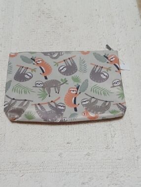thirty-one Sloth Print Cosmetic Bag in Cream, Gray, Orange, Green